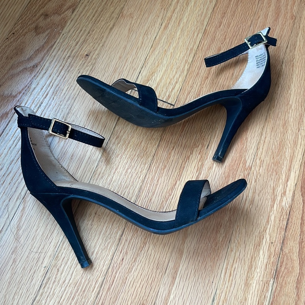 Material Girl Black Suede Ankle Strap Heels - Size 7